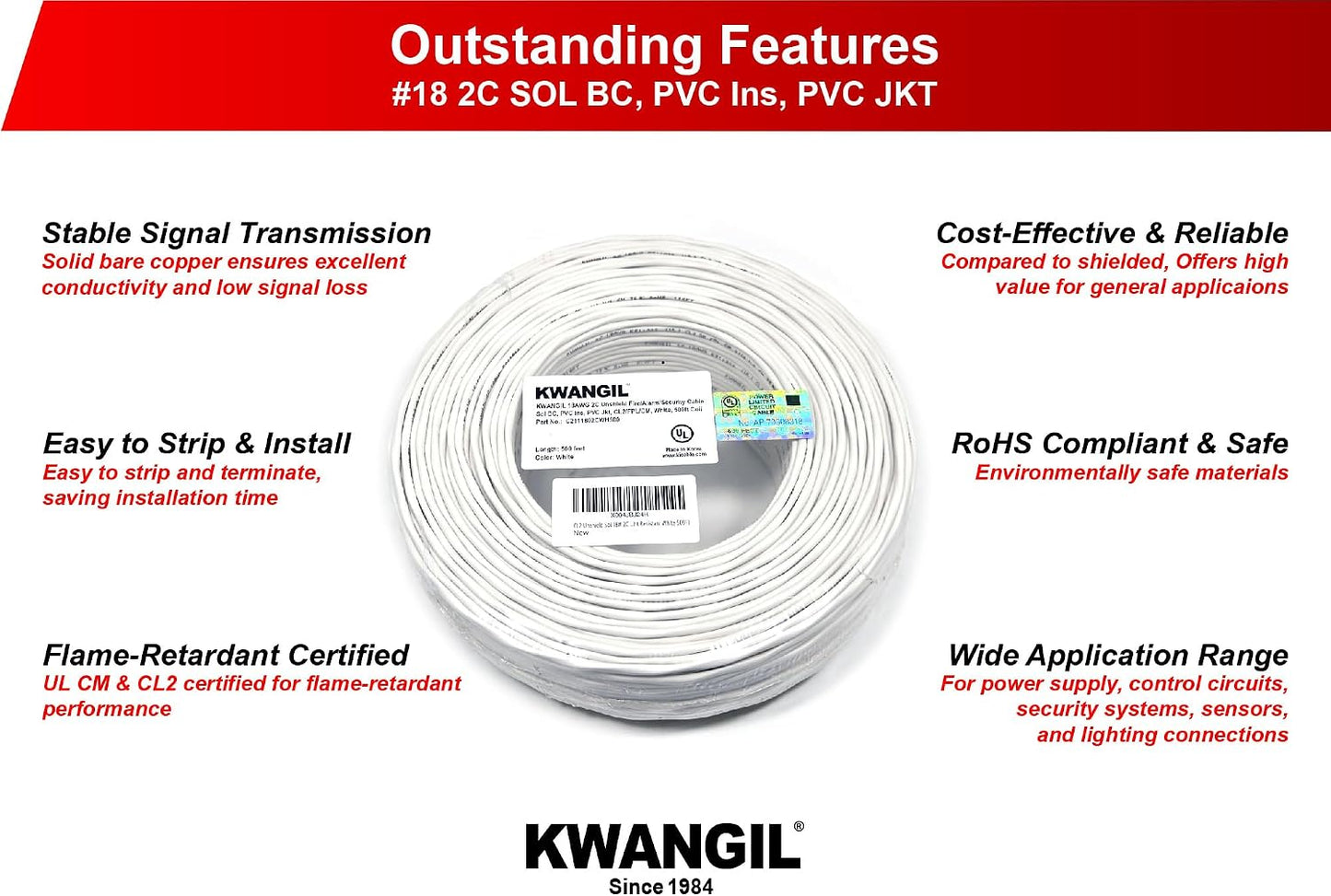 Cable pared 18AWG sin blindaje uso general LED 500pies