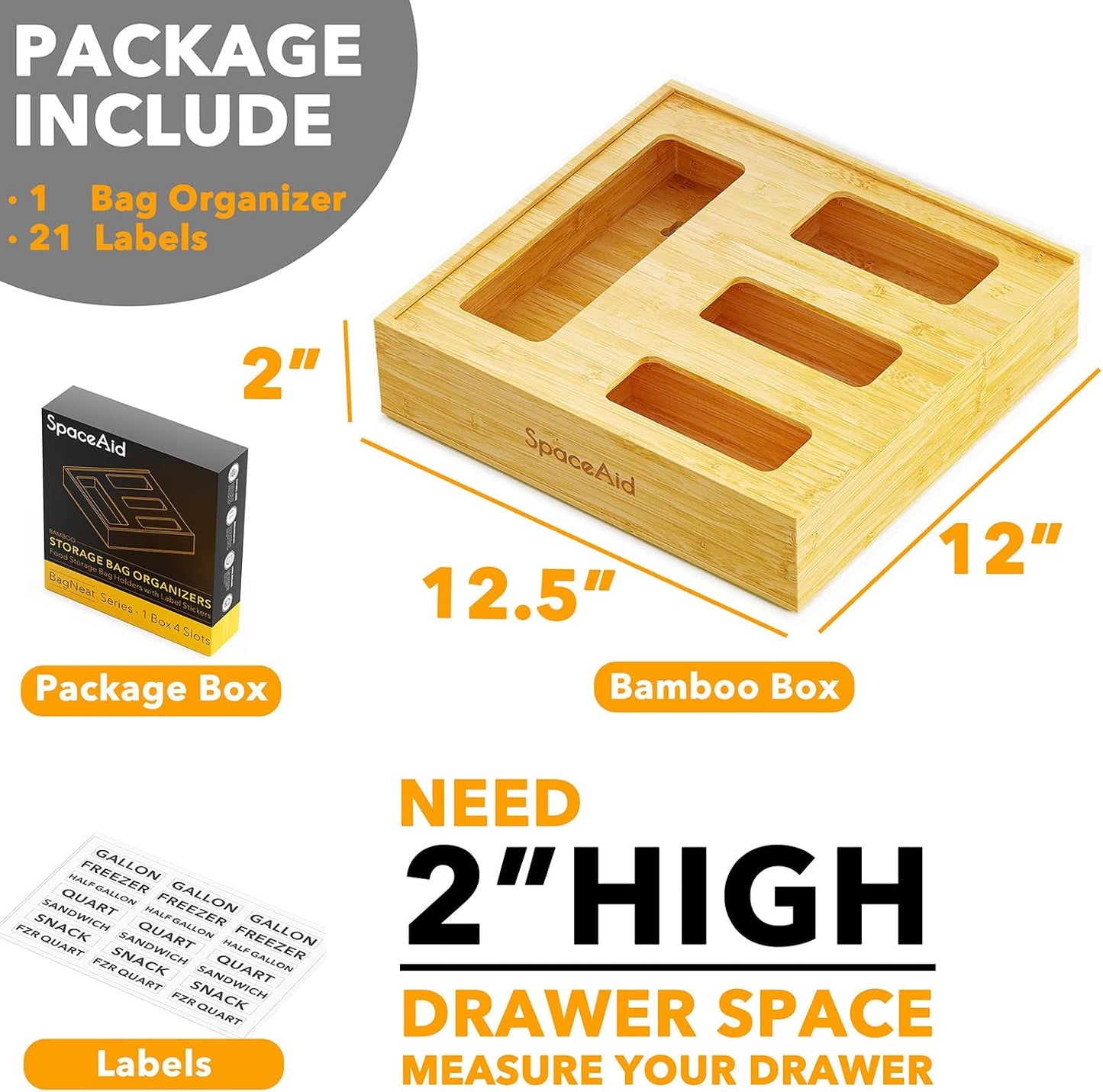 Organiz. cajón cocina bambú 4 ranuras 2" natural