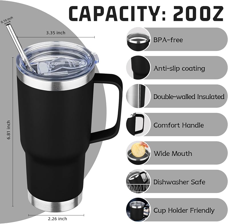 Vaso acero inox 20oz con tapa pajilla térmico viaje