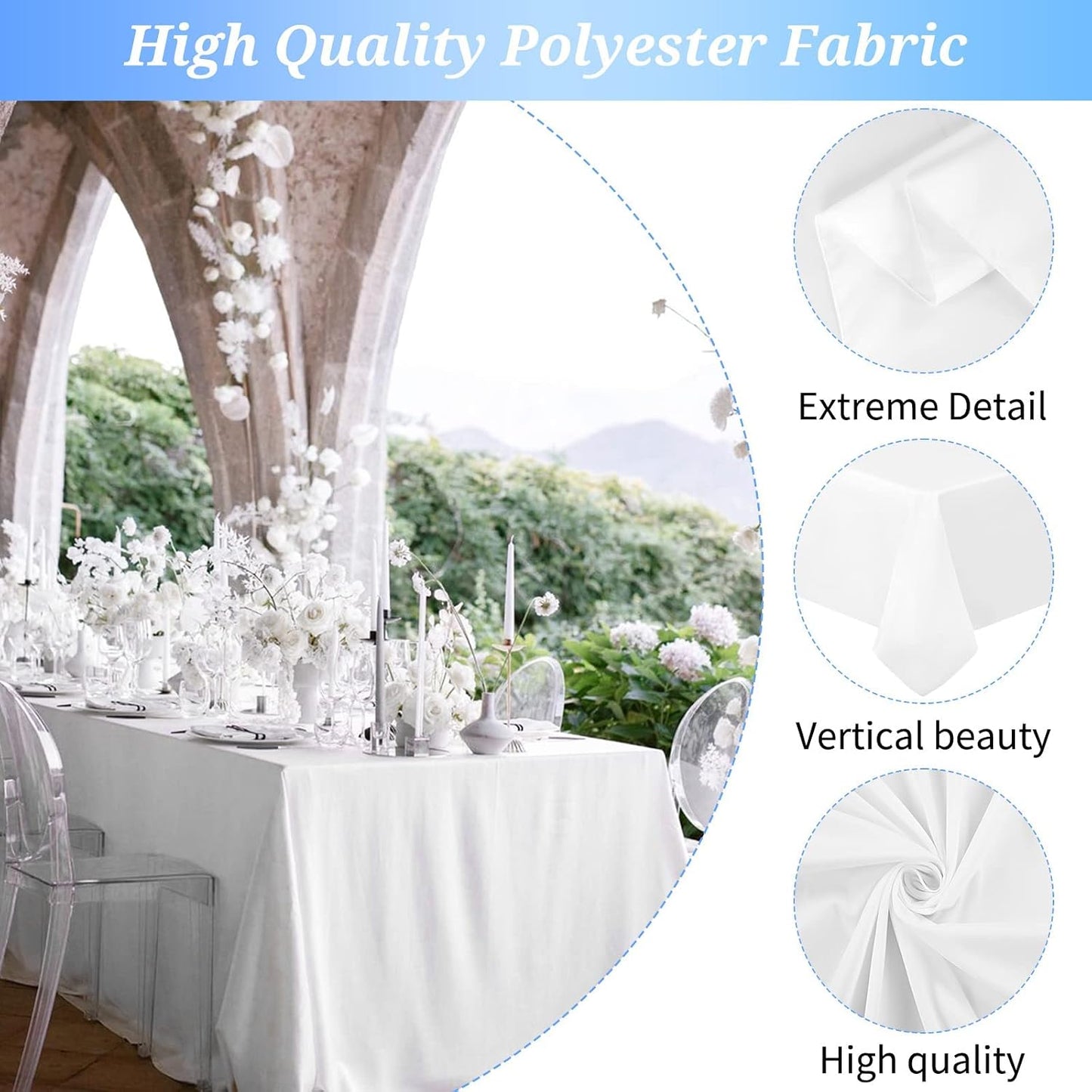 8 Manteles Blancos Poliéster 60x126pulg para Bodas y Fiestas