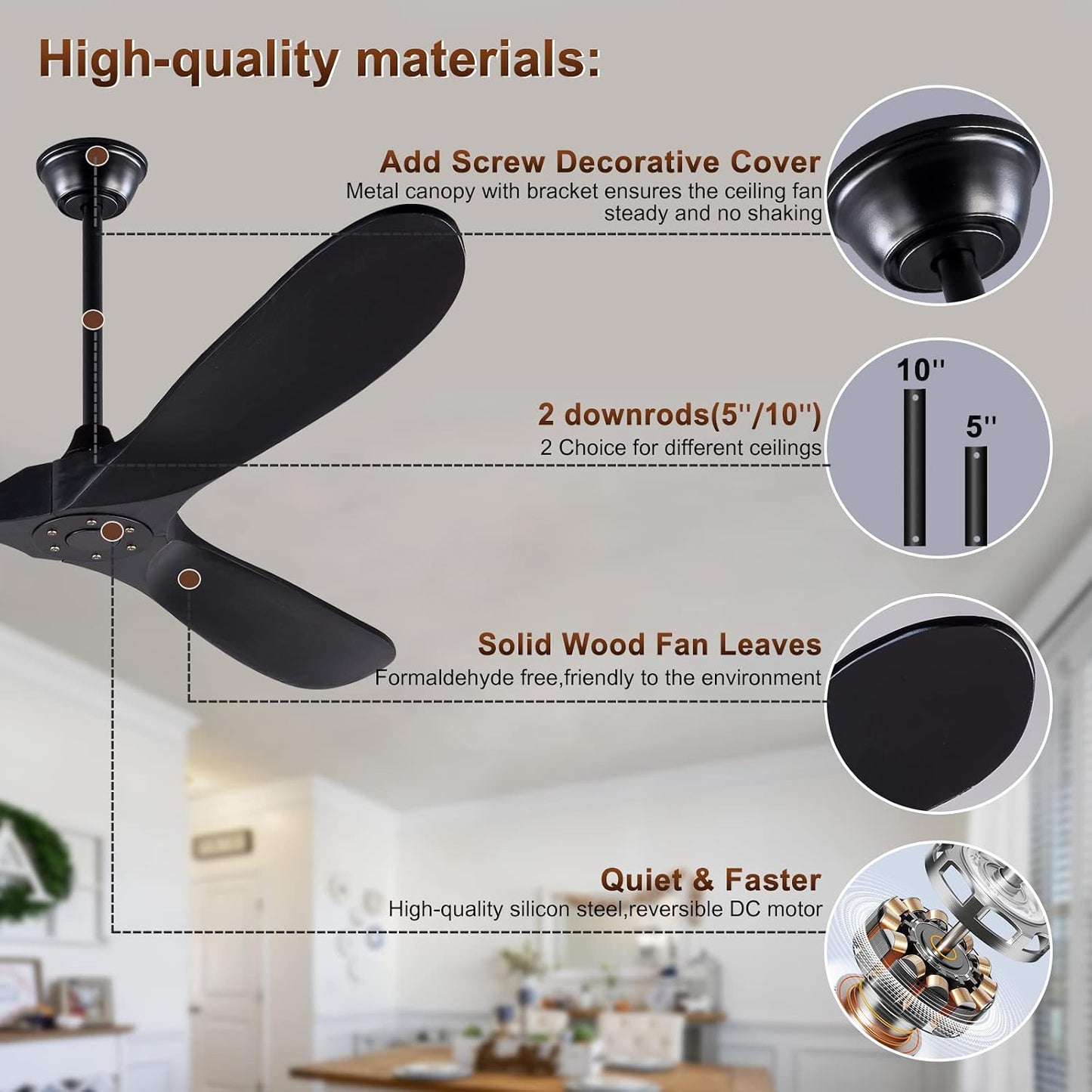 Ventilador techo madera 60pulg 3 cuchillas control remoto
