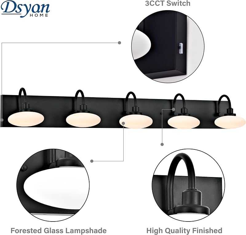 Lámpara tocador LED 5 luces negra mate moderna regulable