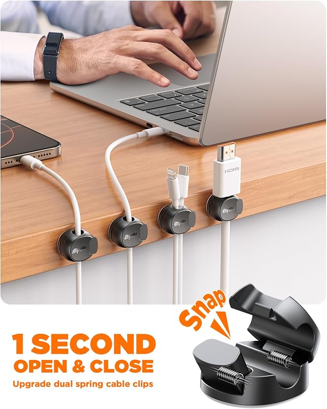 Pack 12 organizadores cables doble resorte adhesivo escritorio