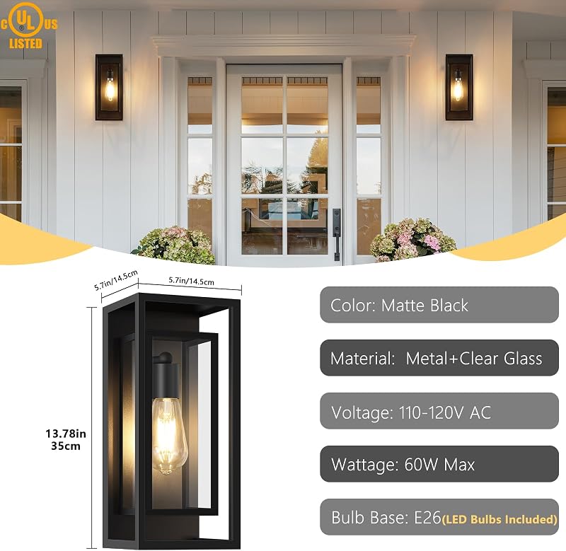 Lámpara pared exterior impermeable negro vidrio moderna