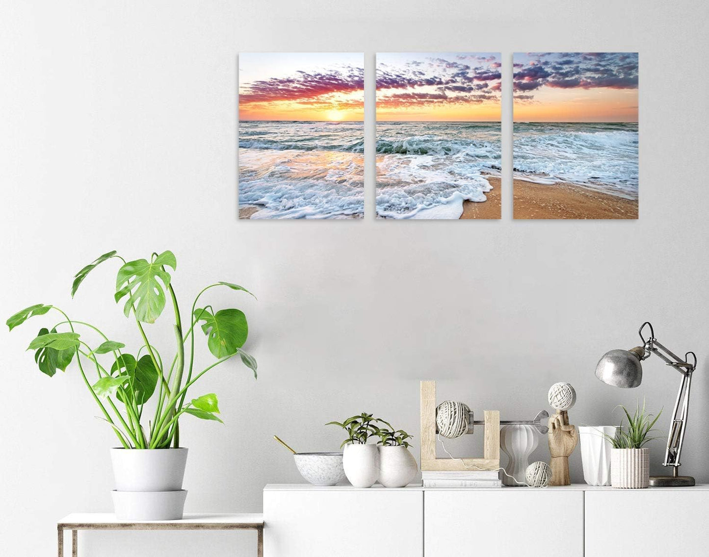 3 Paneles Decoración Playa Hogar Amanecer Blanco Cielo Azul