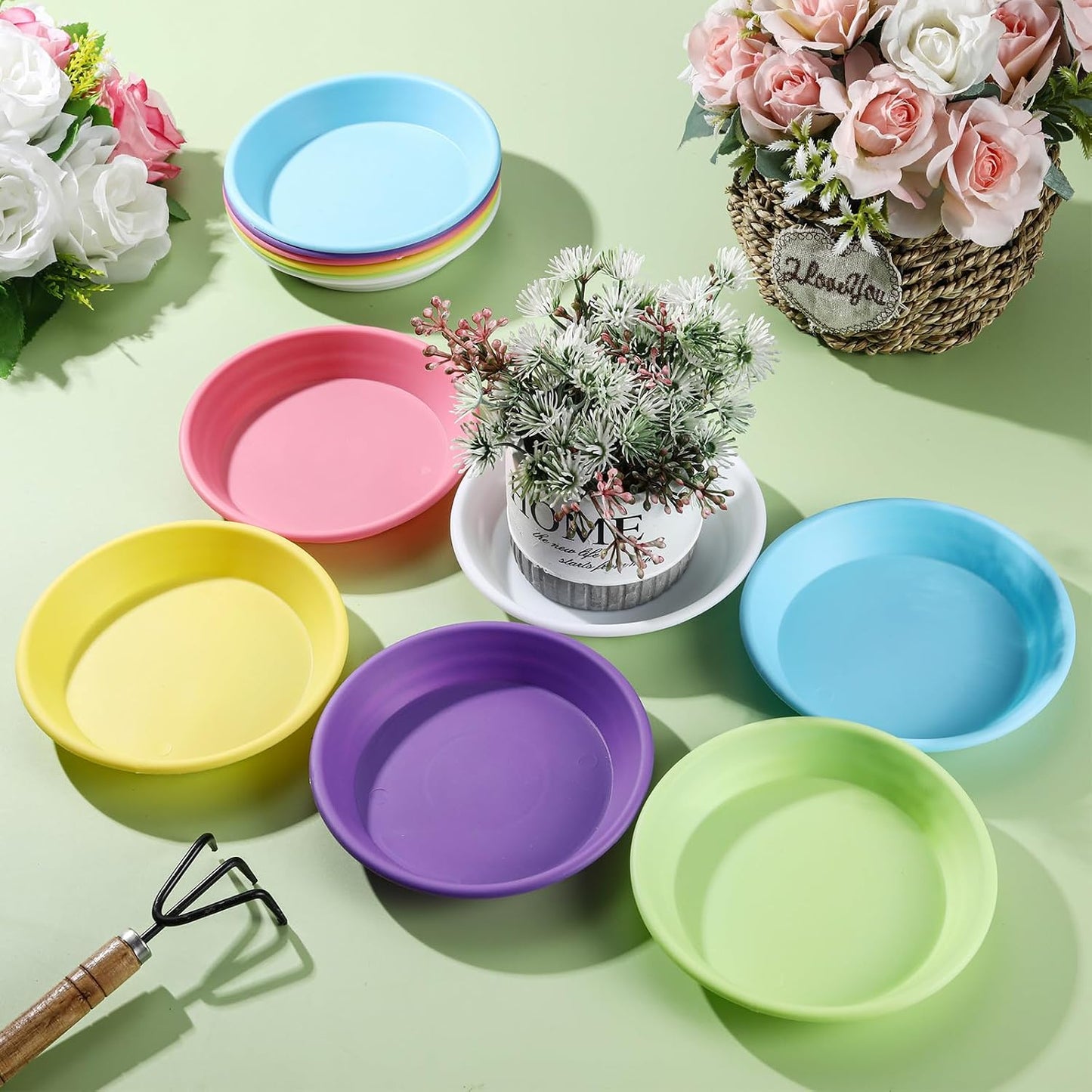 12 bandejas redondas 4pulg para plantas plástico multicolor