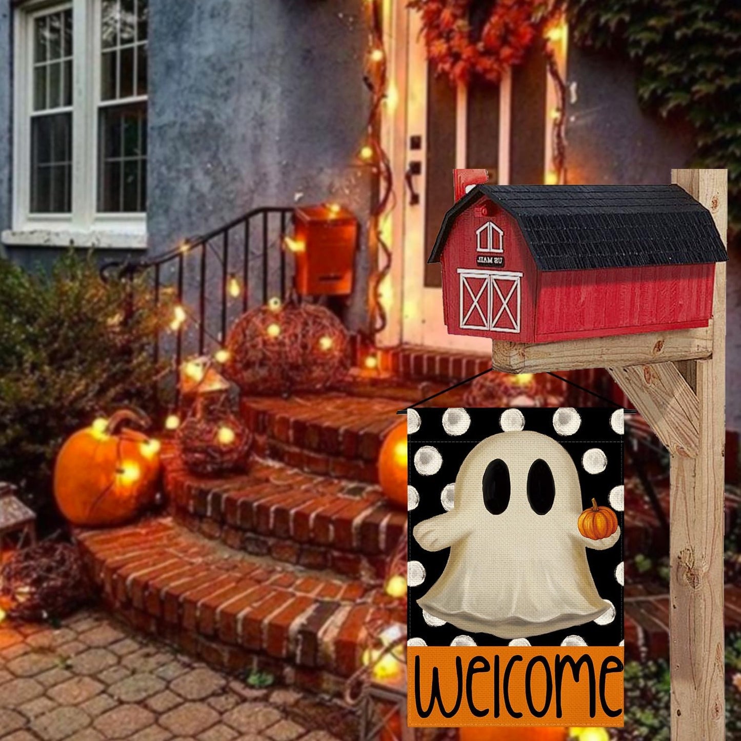 Bandera Halloween doble cara 12x18pulg exterior patio