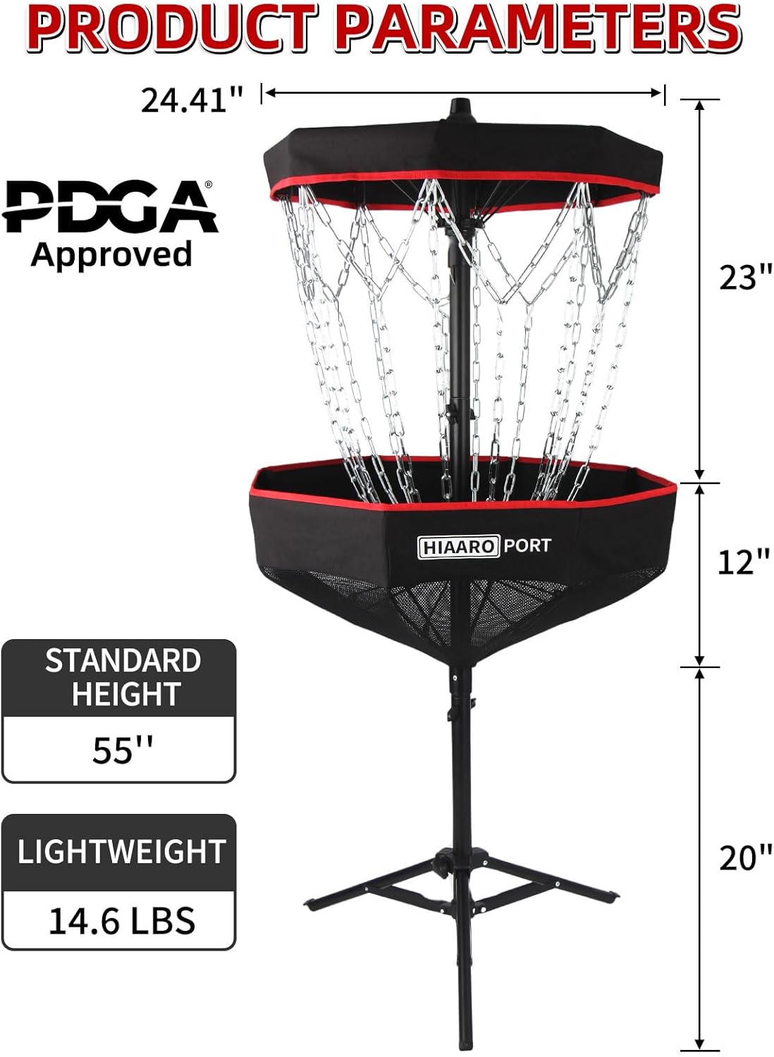 Cesta plegable para discos golf 16 cadenas resistentes