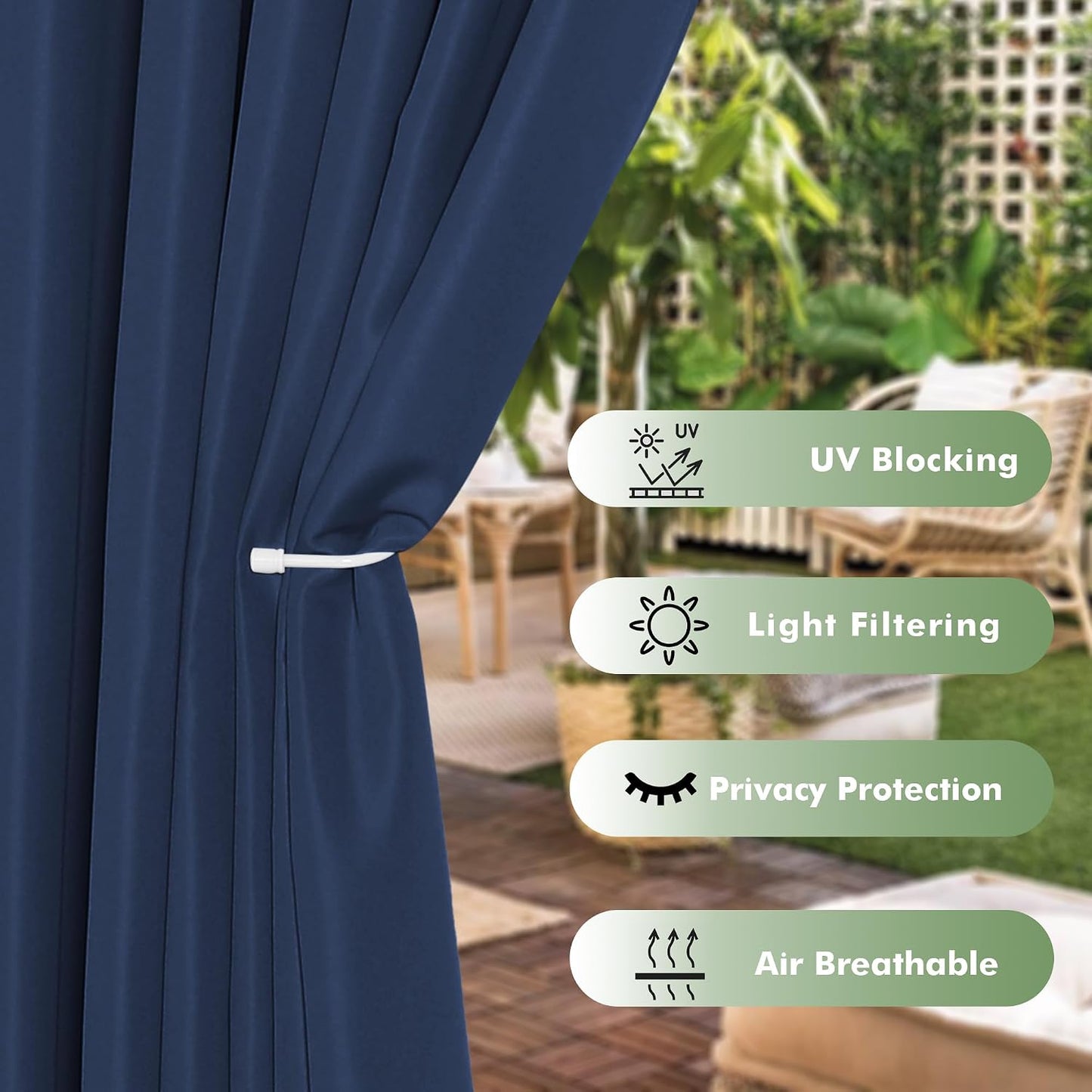 6 Cortinas impermeables exteriores 54x108" patio