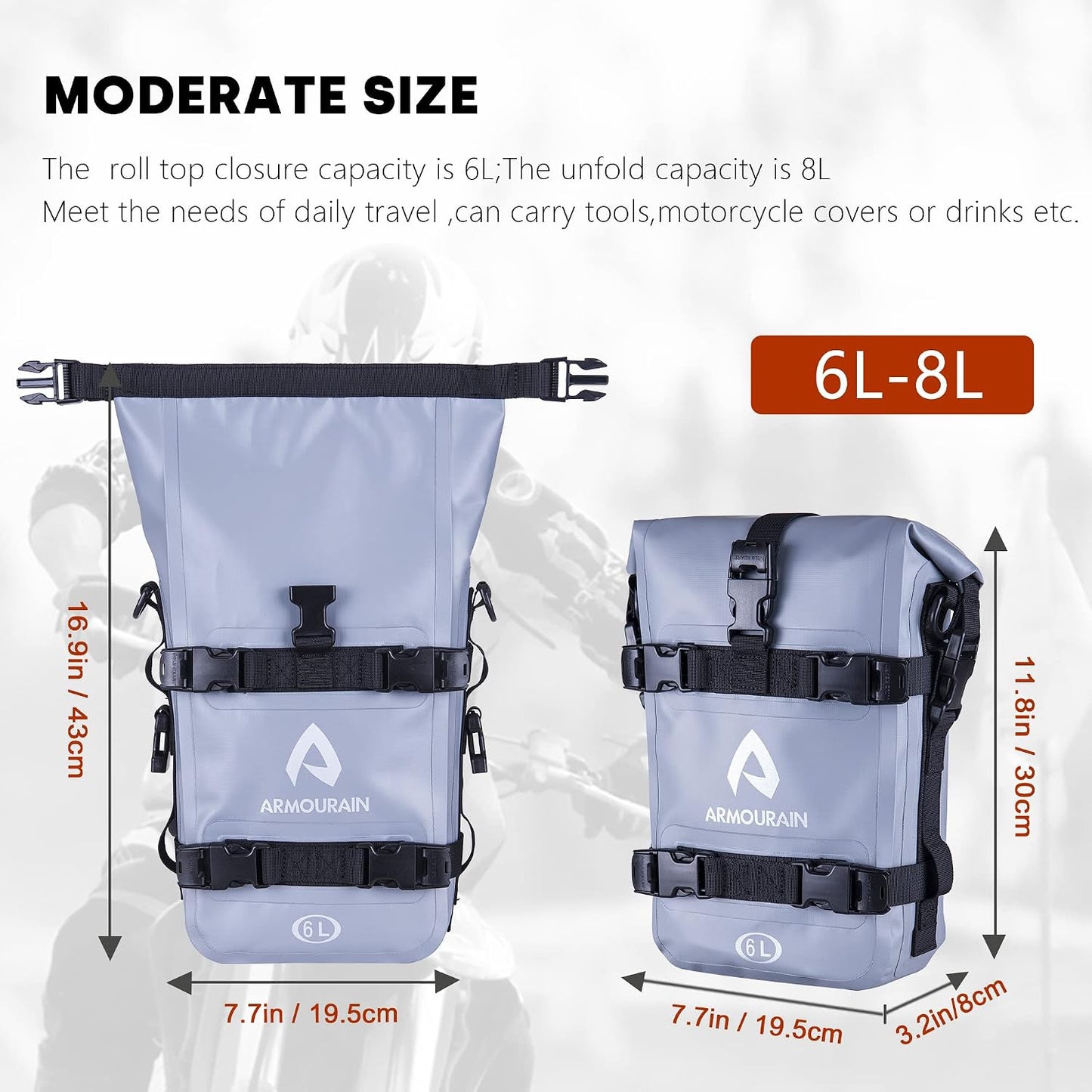 Bolsa parachoques impermeable motocicleta 6L con correa