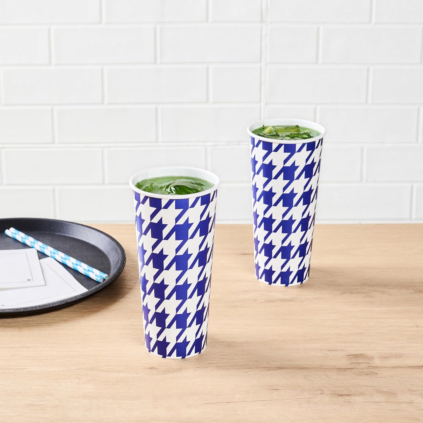 Vasos papel frío 24oz doble poliéster 500uds azul blanco