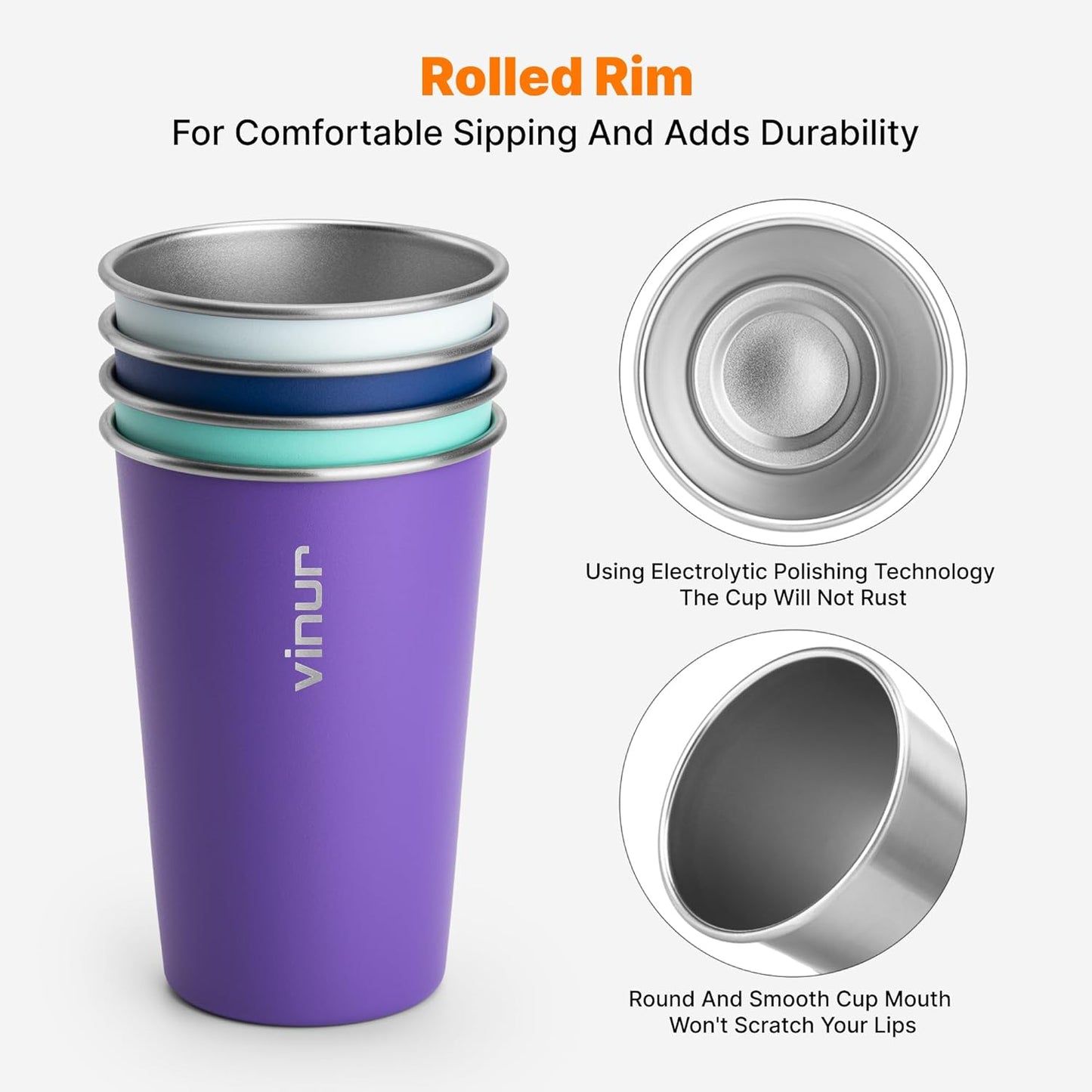 4 Vases Acero Inox 16oz Apilables Viaje Azul Bebé