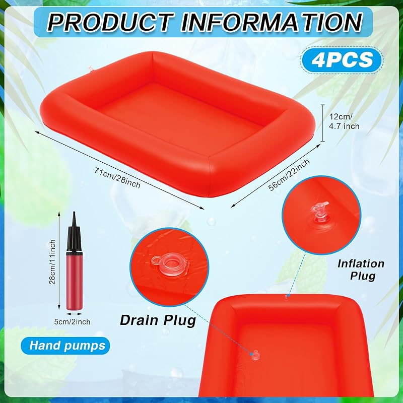 4 Pzas Barra Inflable con Bomba 28x22pulg Rojo