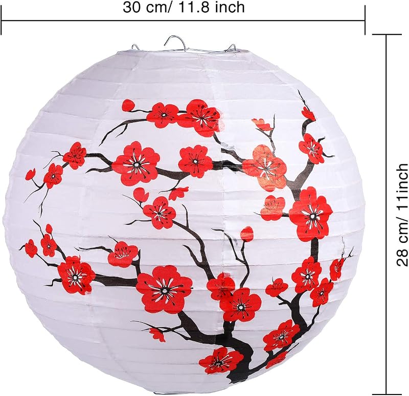 6 Faroles Papel Flor Cerezo Rojo 11.8x11pulg