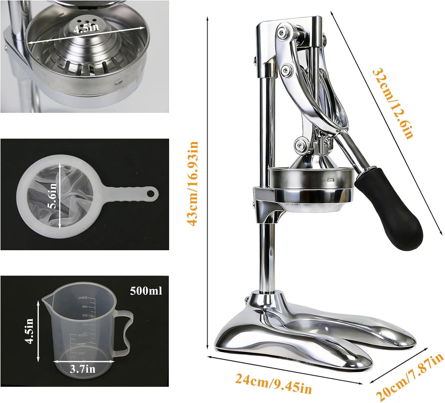 Exprimidor manual acero inox para cítricos encimera