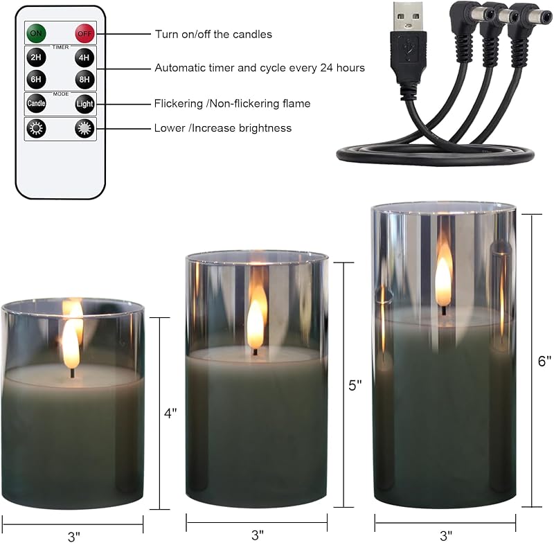 Velas LED parpadeantes control remoto gris cera real