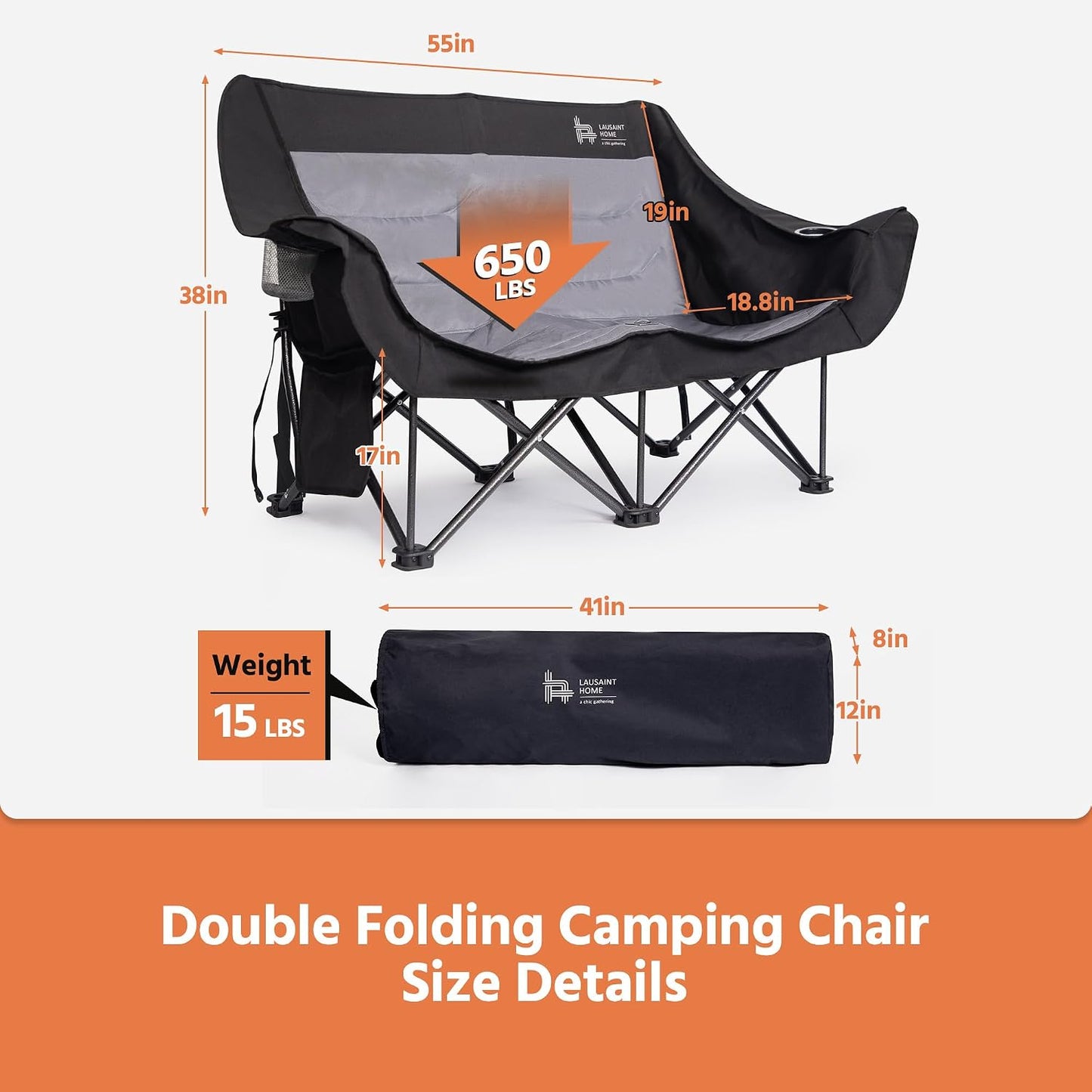 Silla campamento doble plegable con soporte tazas