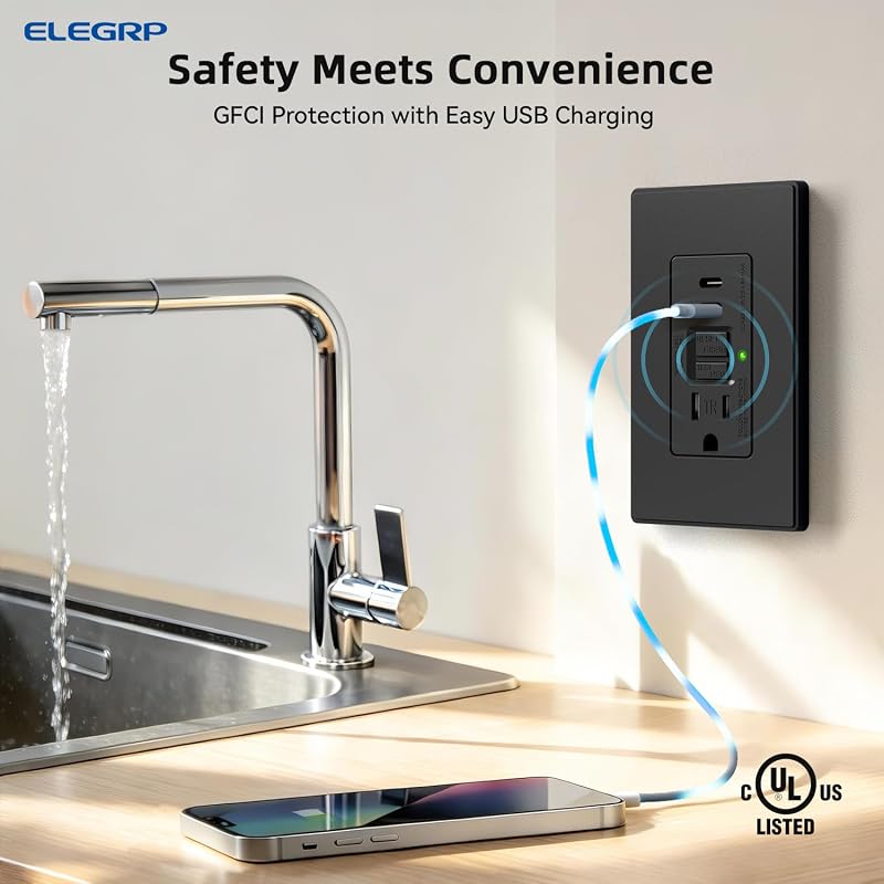 Salida GFCI con puertos USB C 24 W resistente