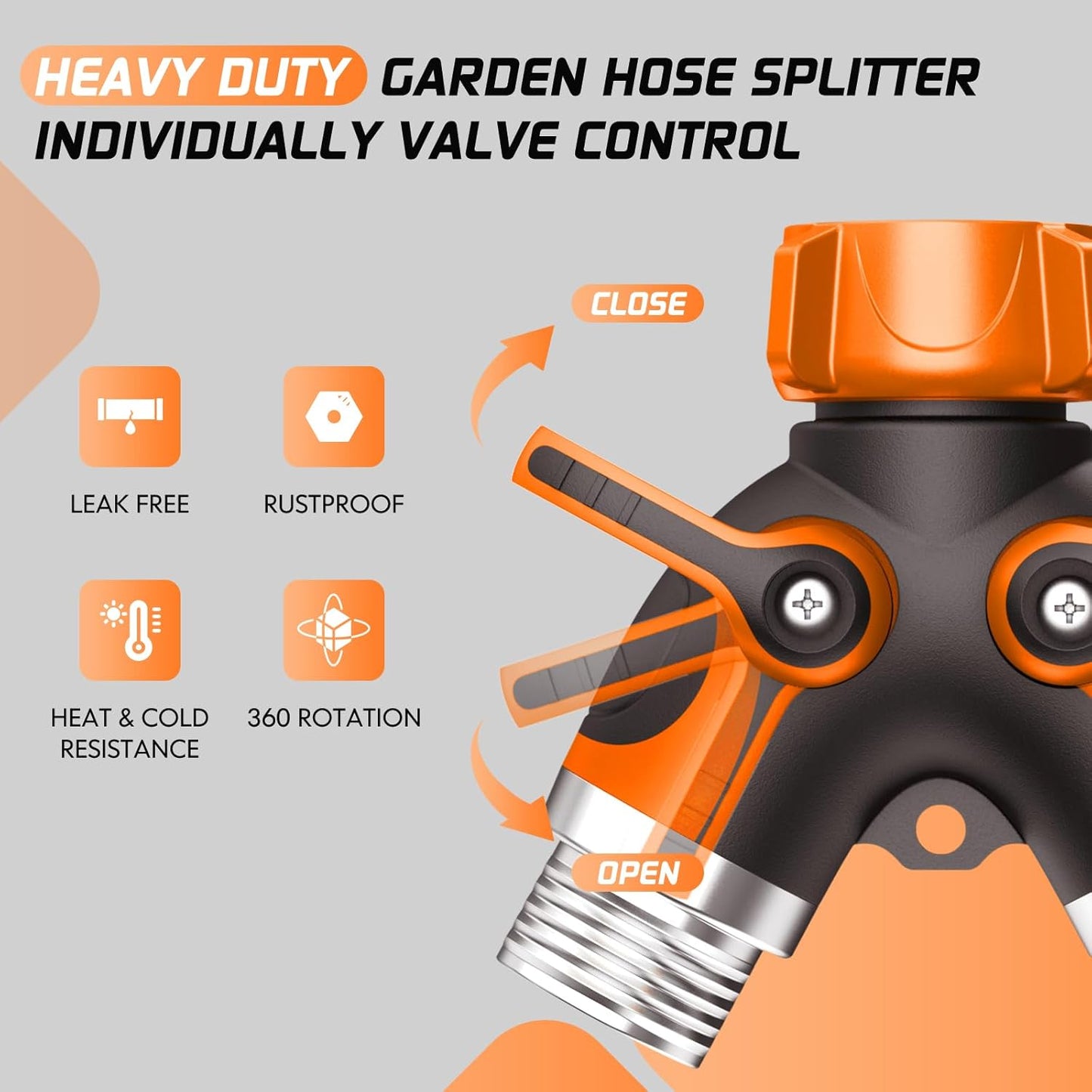 Divisor manguera 2 vías válvula 3/4pulg metal naranja