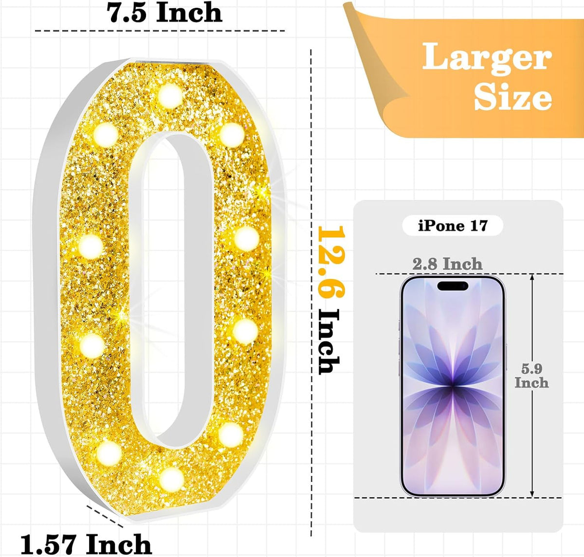 Números iluminados LED dorado 12.6pulg regalo cumpleaños 80