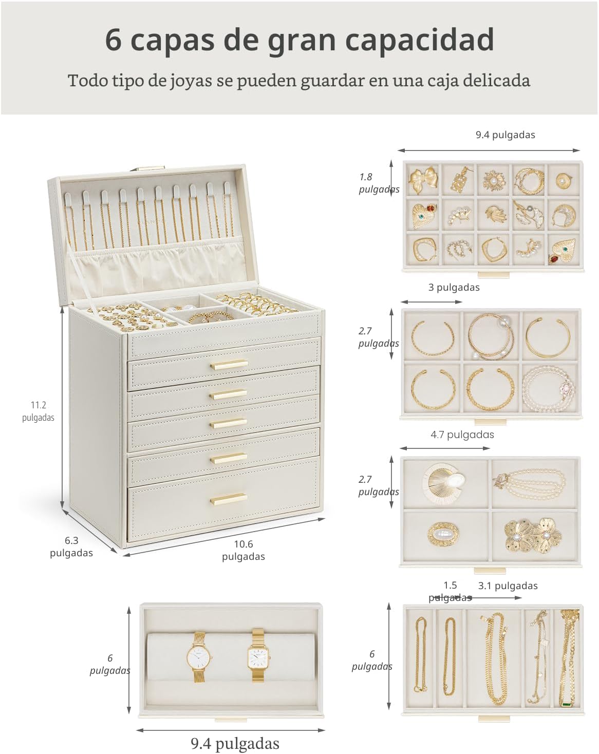 Caja organizadora joyas 6 capas para collar anillo reloj