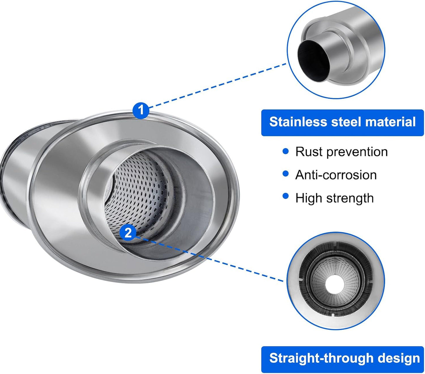 Resonador acero inox 2.5" diseño recto 13.8"