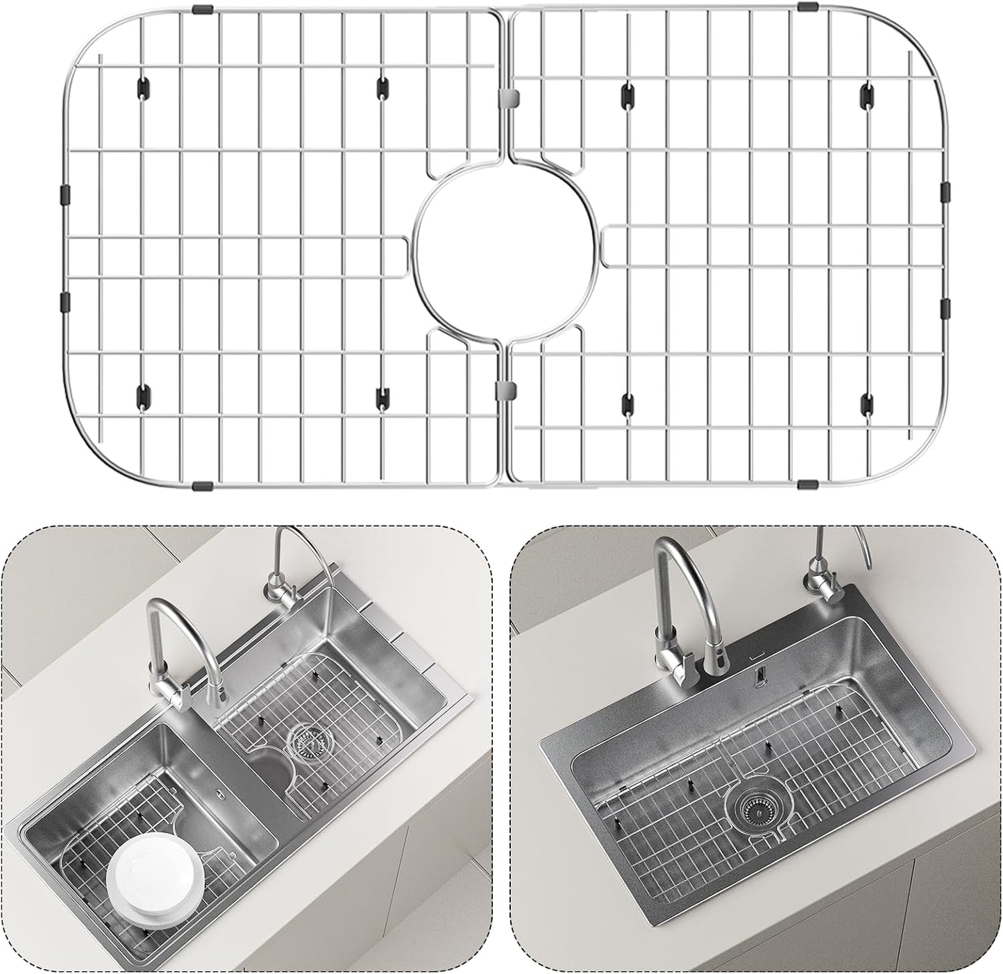 Protector fregadero acero inox 26x14 con drenaje centralizado