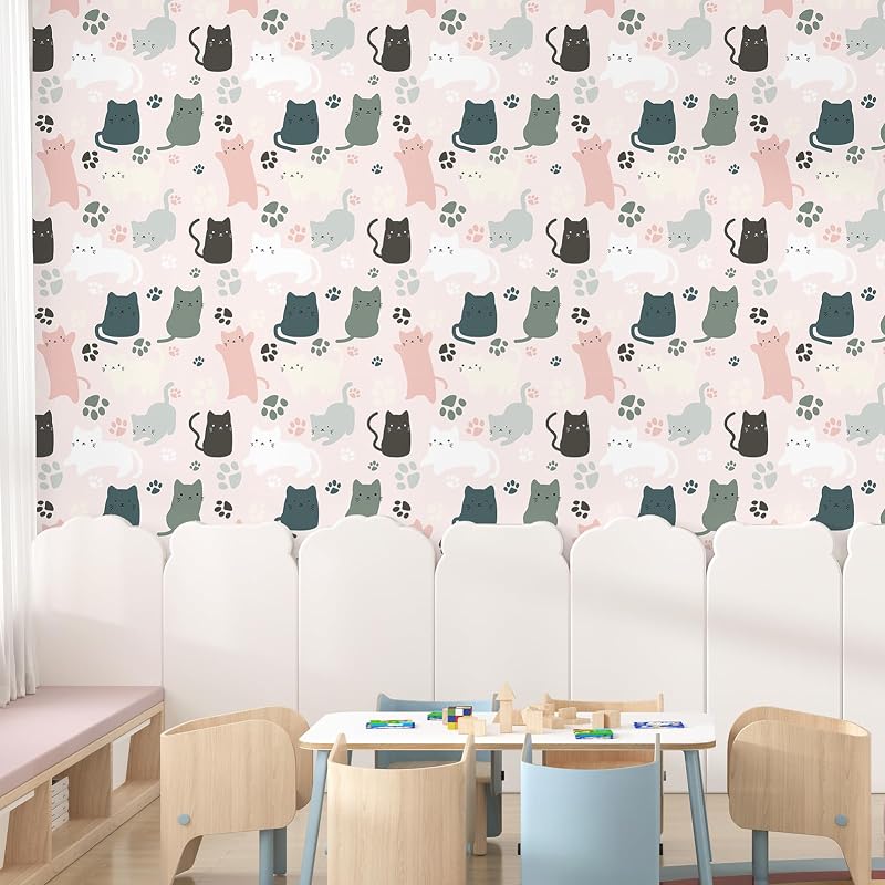 Papel tapiz gatito autoadhesivo rosa para niños