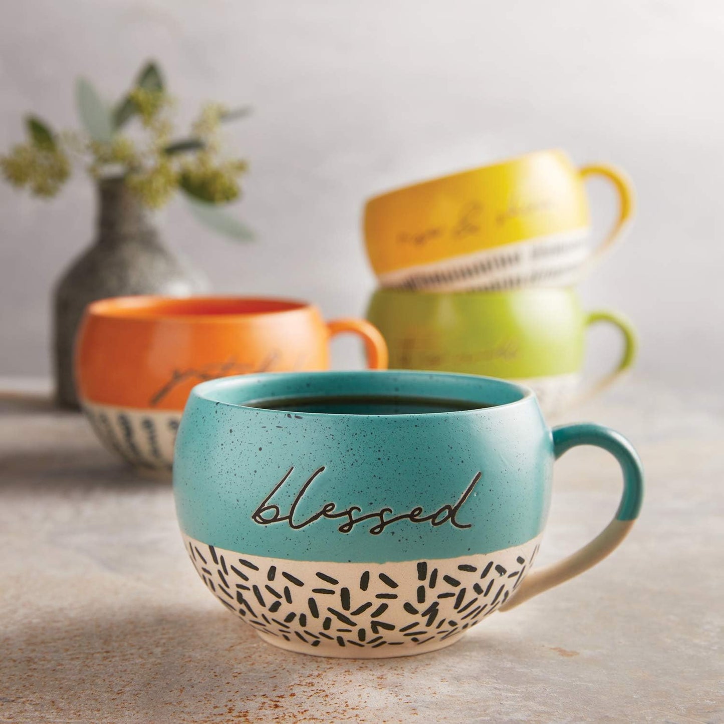 Taza Cerámica 16oz Blessed para Café con Asa Elegante