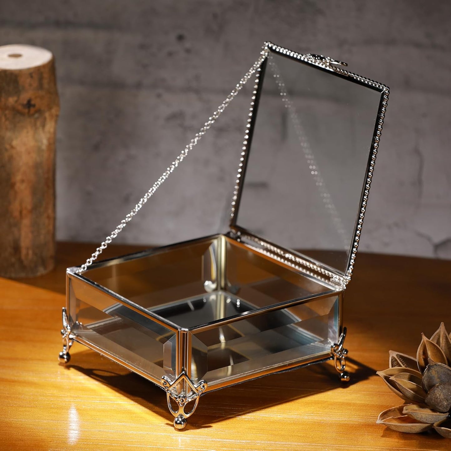 Caja organizadora cristal vintage para anillos y recuerdos
