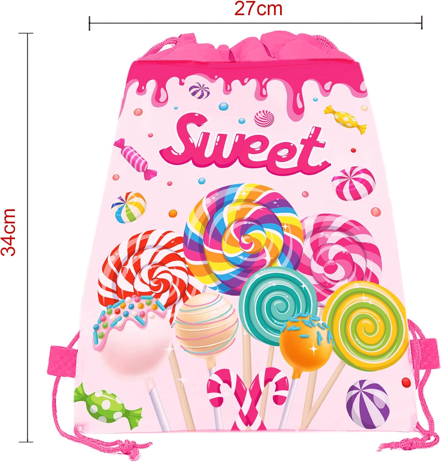 12 Bolsas Fiesta con Cordón Piruleta para Niños 10.6x13.4pulg