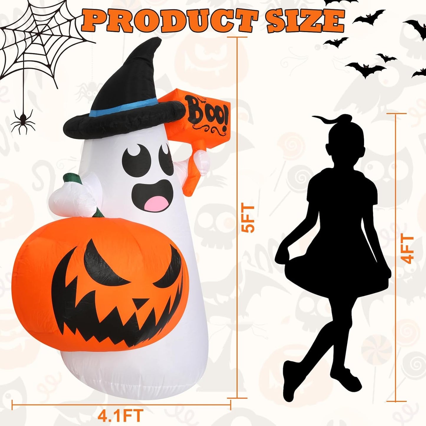 Inflable calabaza fantasma 5ft con luces LED para Halloween