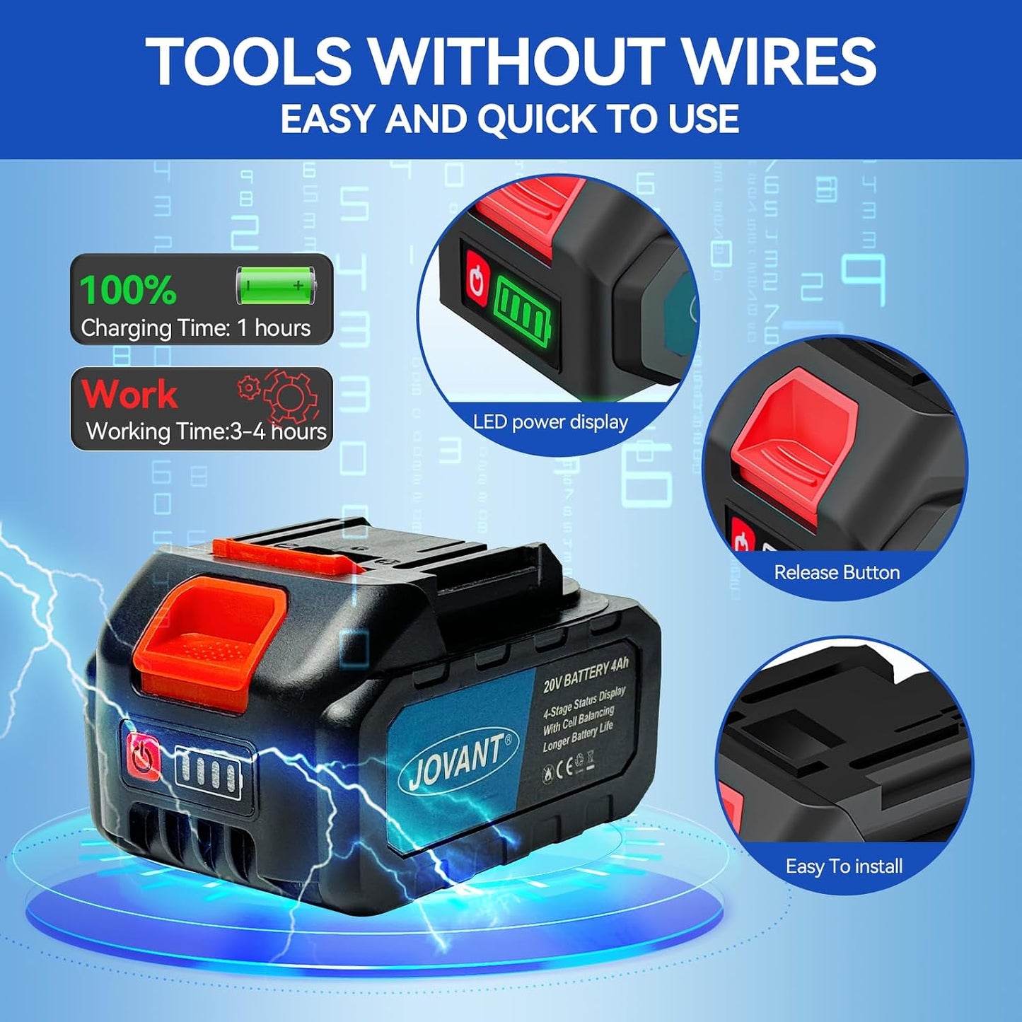 Batería litio 20V 4.0Ah para motosierra taladro clavadora