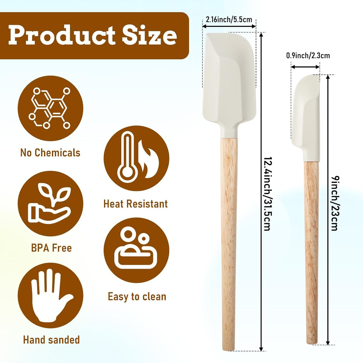 2 Espátulas Silicona Mango Madera 12pulg 9pulg Antiadherente