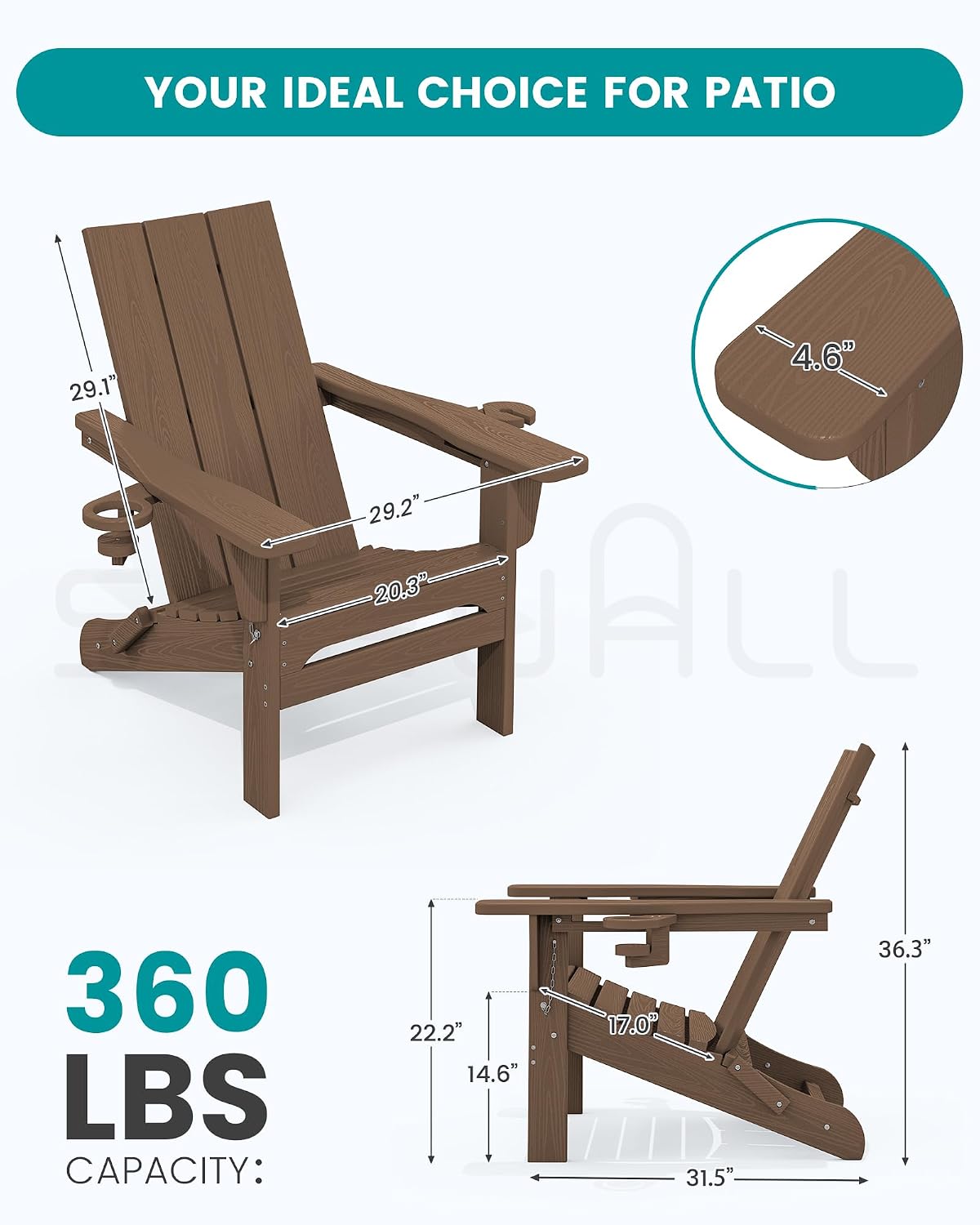 Silla Adirondack plegable con portavasos HDPE color marrón