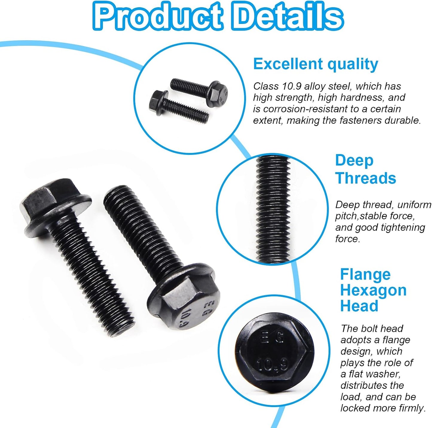 Tornillos hexagonales m6-1.0x12mm brida negro clase 10.9