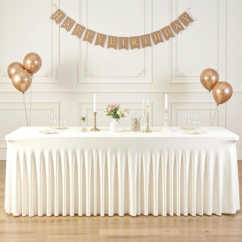 Mantel elastano marfil 6ft para mesa rectangular boda fiesta