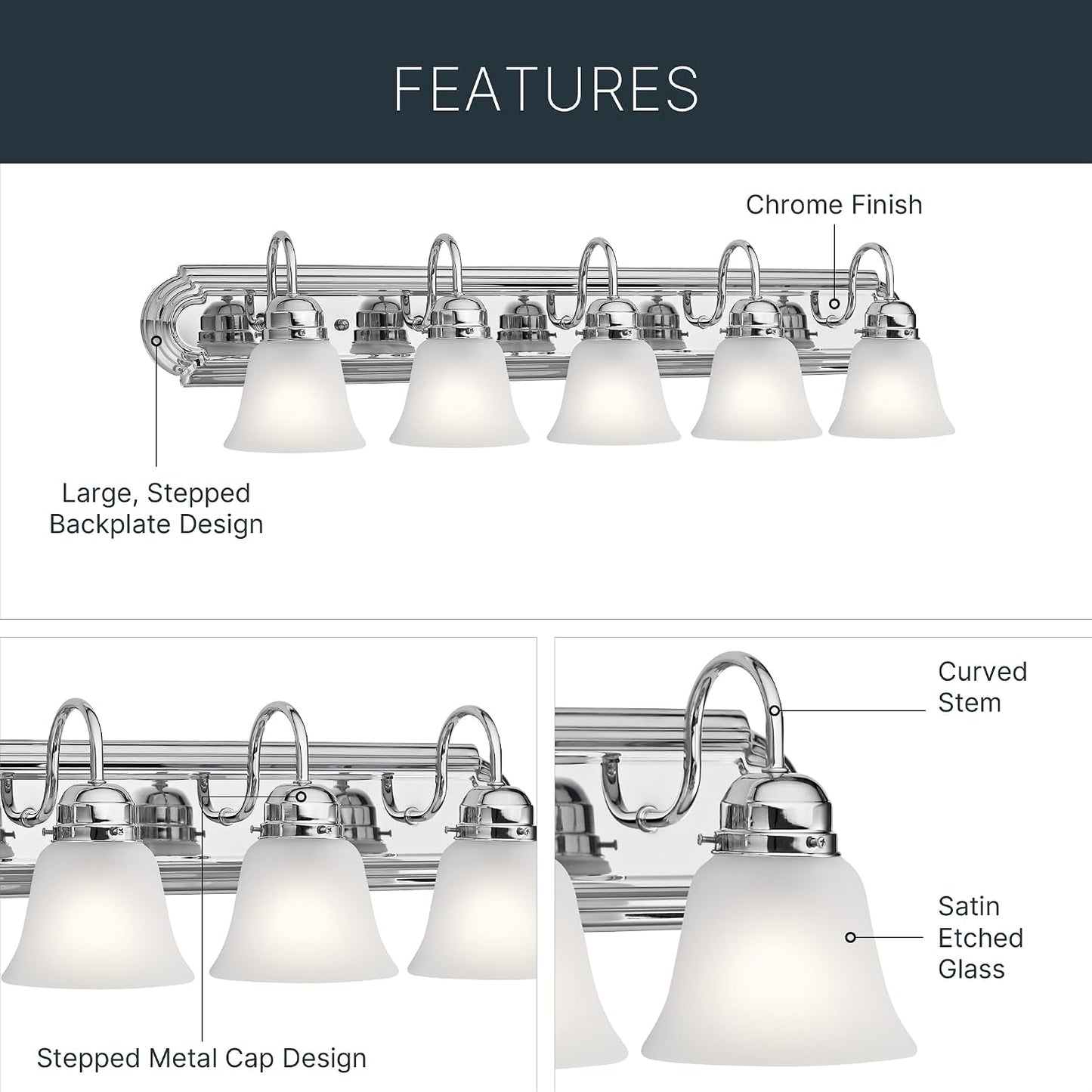 Lámpara baño 36pulg vidrio grabado 5 luces bronce
