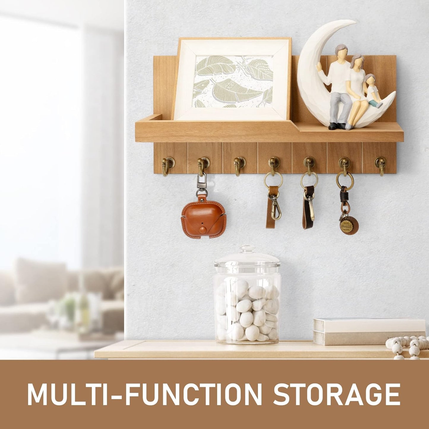 Soporte llaves pared estilo granja con 7 ganchos