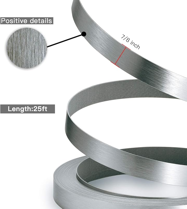 Bandas borde PVC 7/8" x25ft aluminio cepillado gris plateado