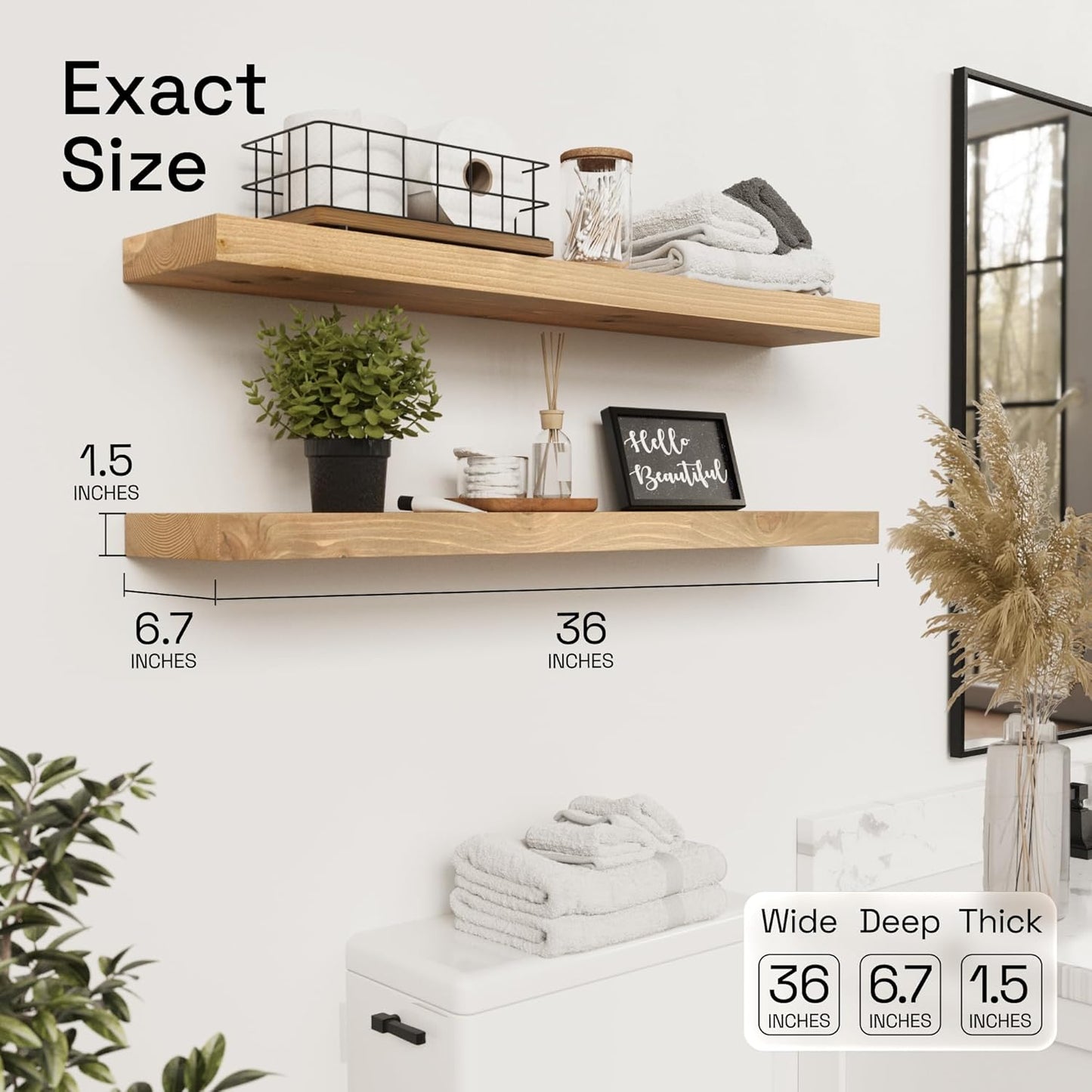 Estantes flotantes de roble 36pulg set 2 para dormitorio