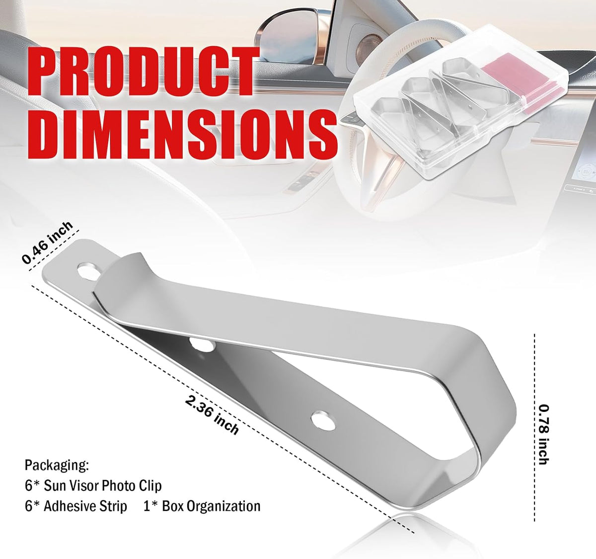 6 Clips 2en1 para visera automóvil acero inox adhesivo
