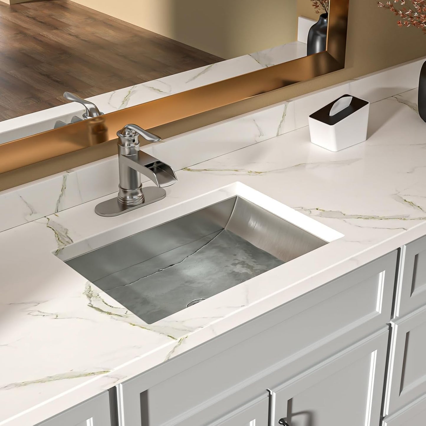 Fregadero baño acero inox 20x14pulg drenaje desplegable