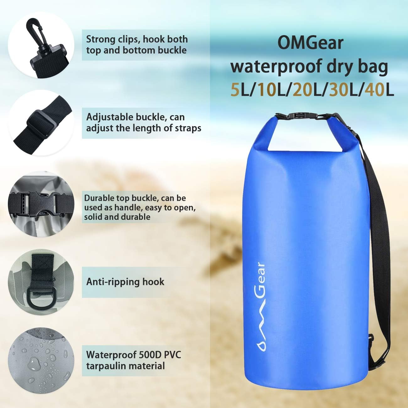 Bolsa flotante impermeable para kayak 40l/30l/20l/10l/5l