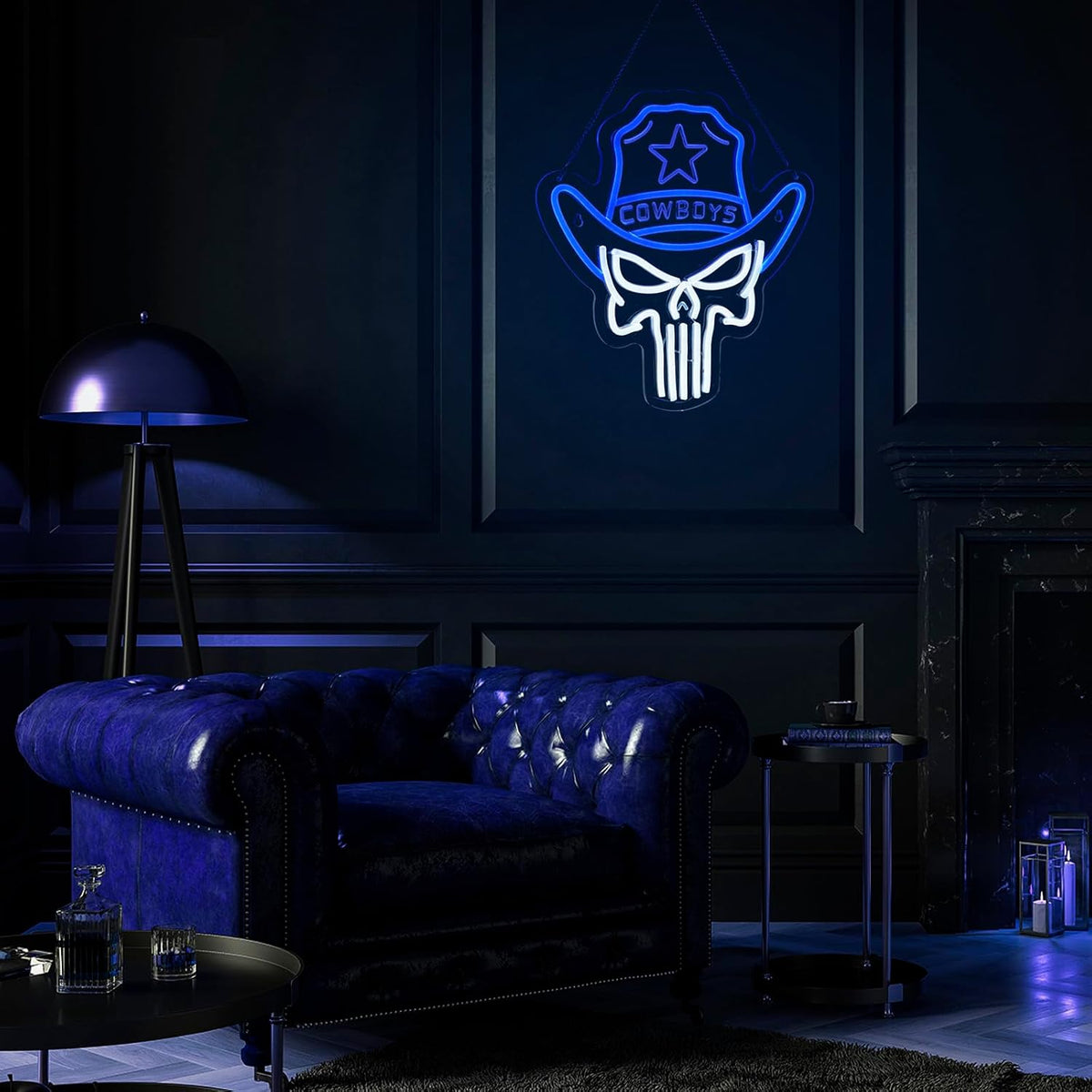 Letrero neón calavera vaquero con temporizador USB para habitación