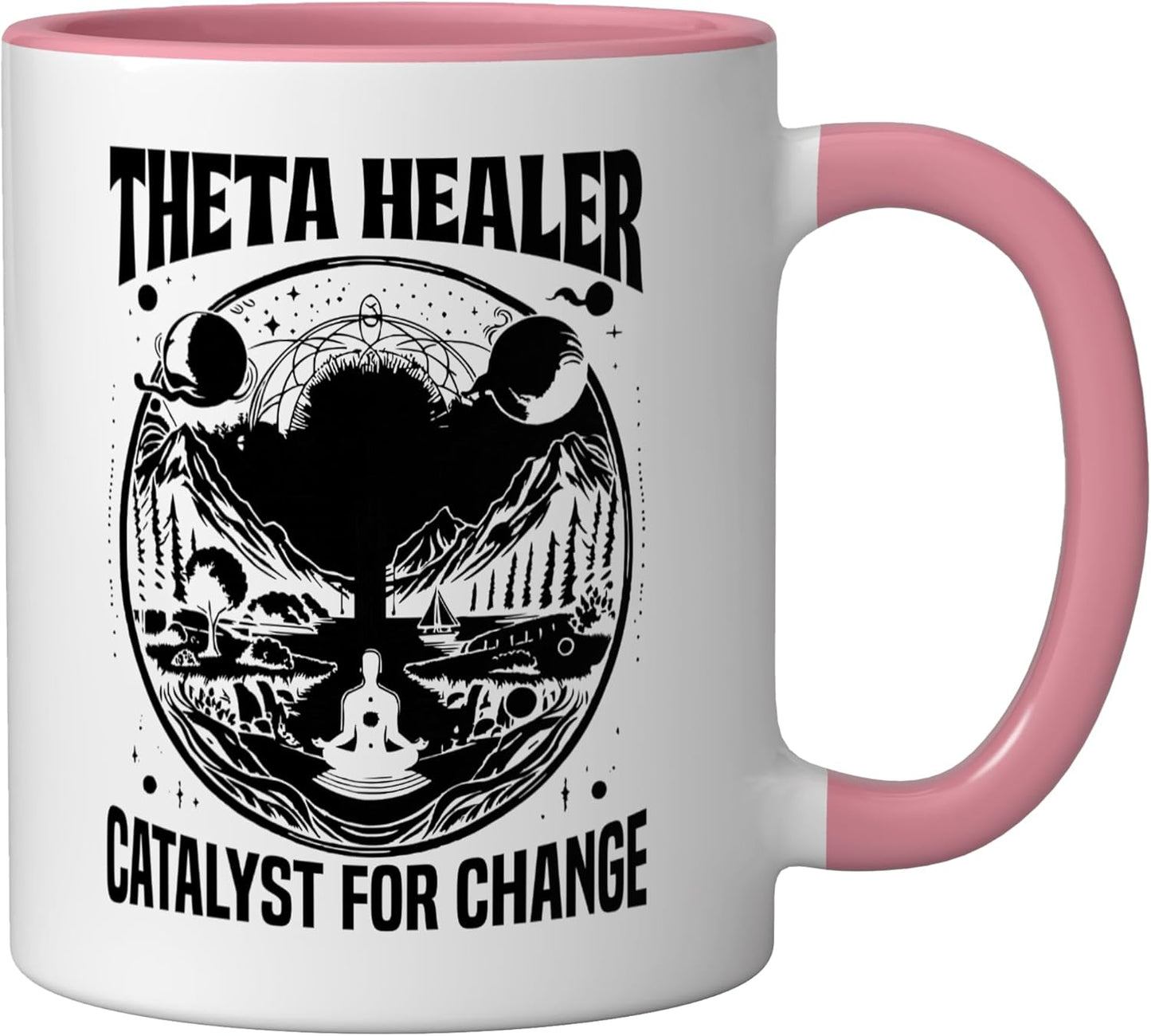 Taza Cerámica Theta Healing Meditación Rosa/Blanco