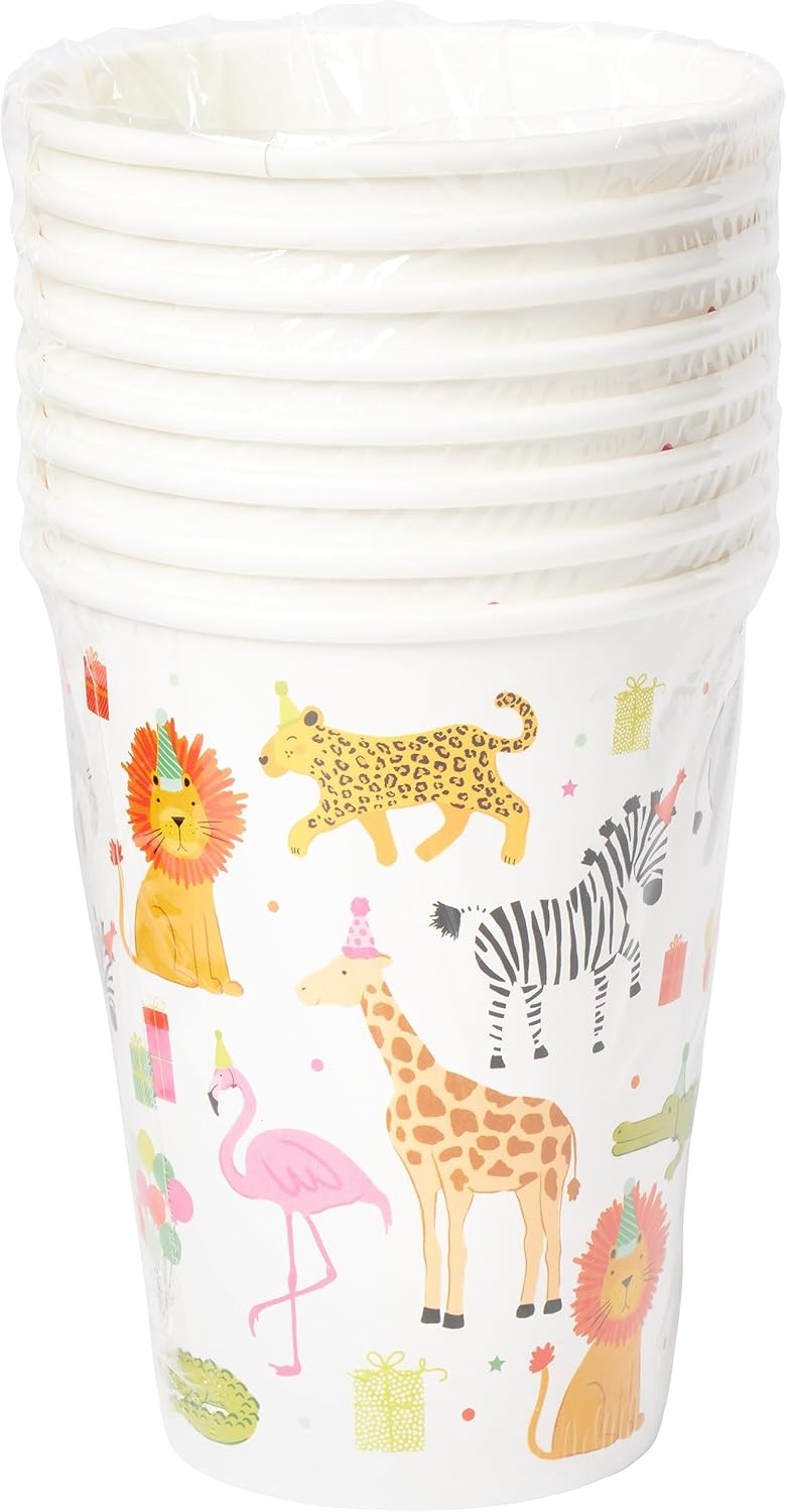 Vasos papel animales fiesta 8uds con popote