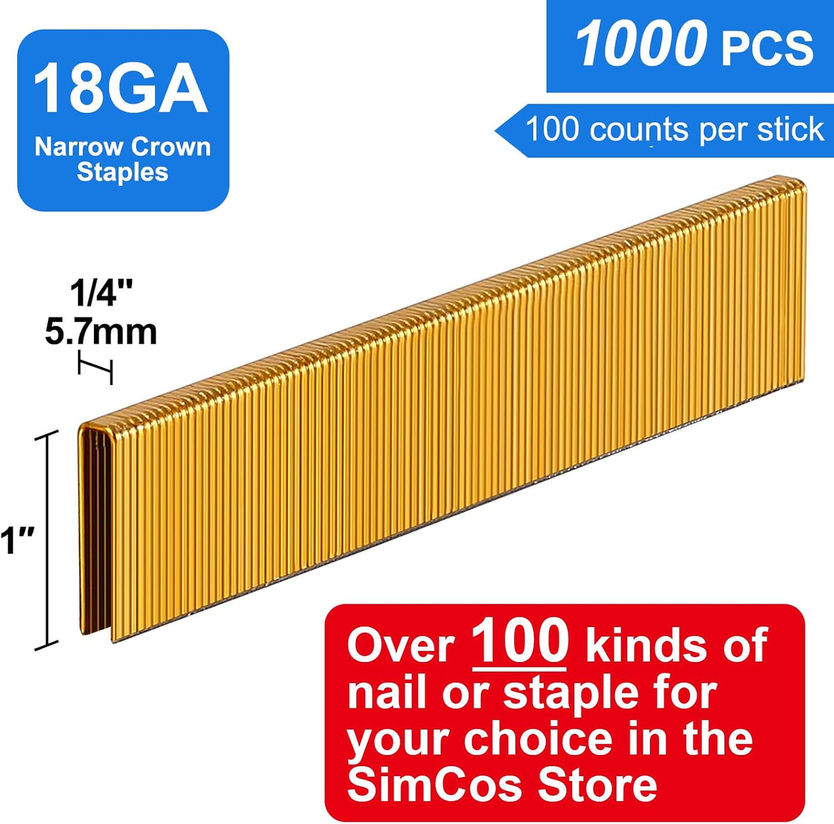 Grapas corona estrecha 1/4 pulg comp 1000 pzas
