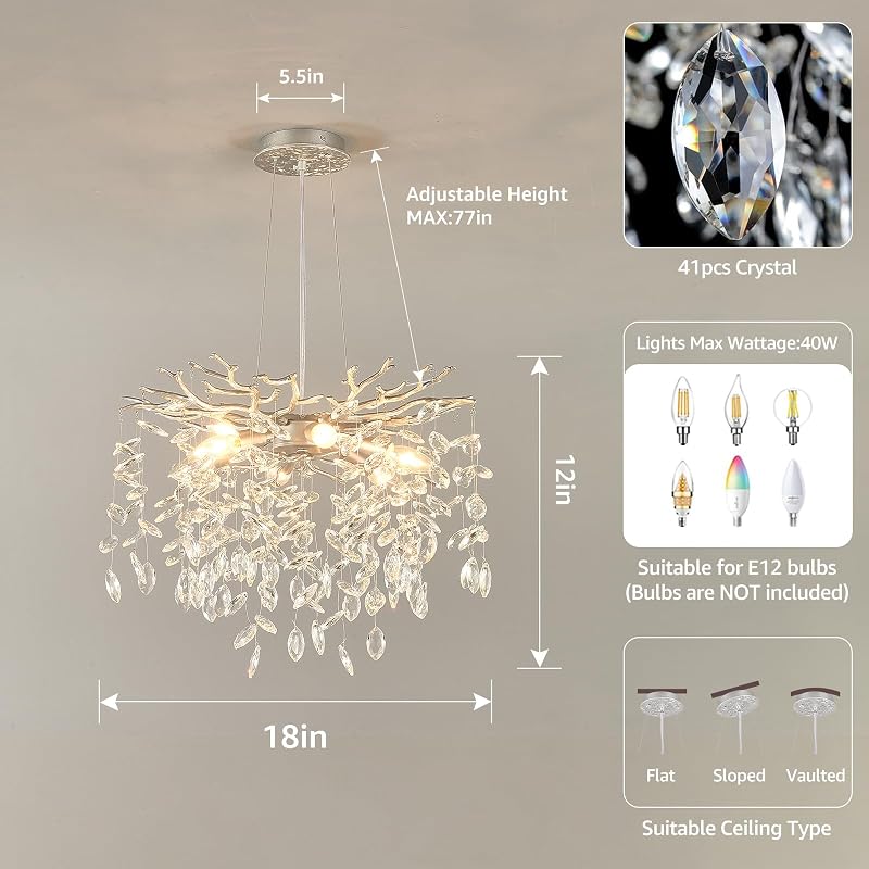 Candelabro cristal plateado 18" moderno para comedor