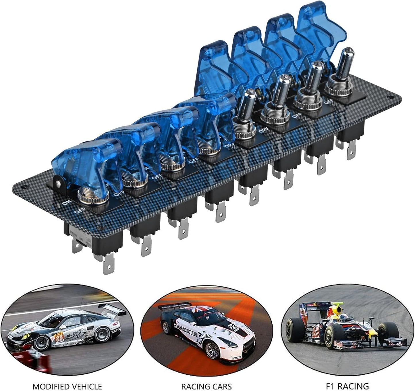 Interruptor palanca coche 8 LED 12V aluminio fibra